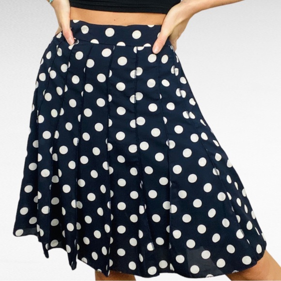 Premise Studio | Navy Blue Ivory Polka Dot Print Pleated Flowy Pinup Ski… - Picture 1 of 6